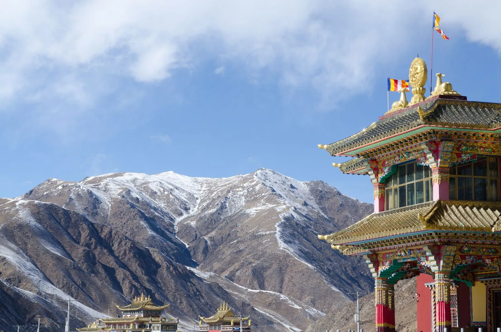 寺院建筑与雪山相接的高原参考景观